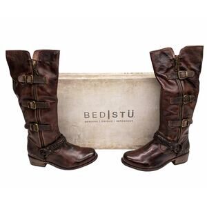BED STU Teak Skyla Distressed Leather Knee High Buckle Boots 9.5